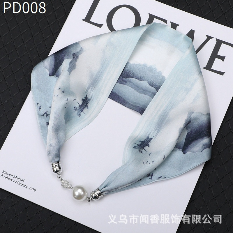 2023 New Ink Painting Necklace Silk Scarf Women's Collarbone Small Silk Scarf Decorative Scarf Scarf Necklace Ribbon Hair Band