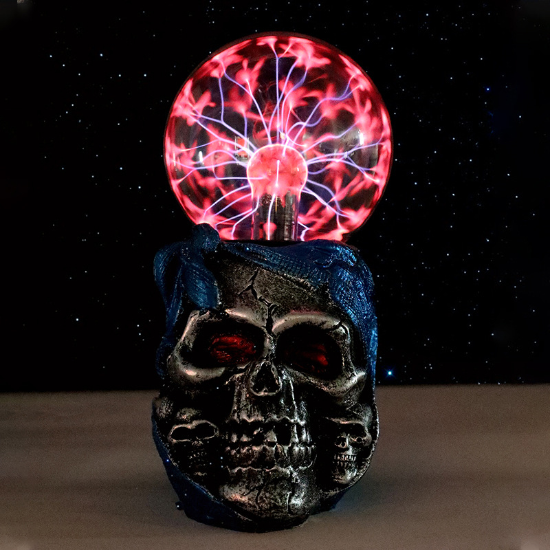 新款做旧风骷颅头魔法球新奇特电光球闪电球触摸感应球等离子魔灯