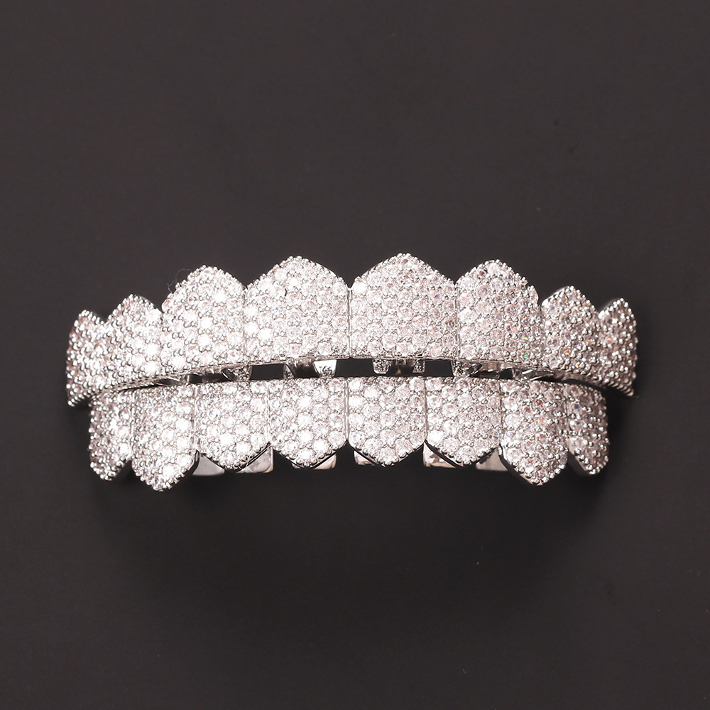 ins欧美热卖镀真金微镶锆石牙套嘻哈潮人大金牙饰品