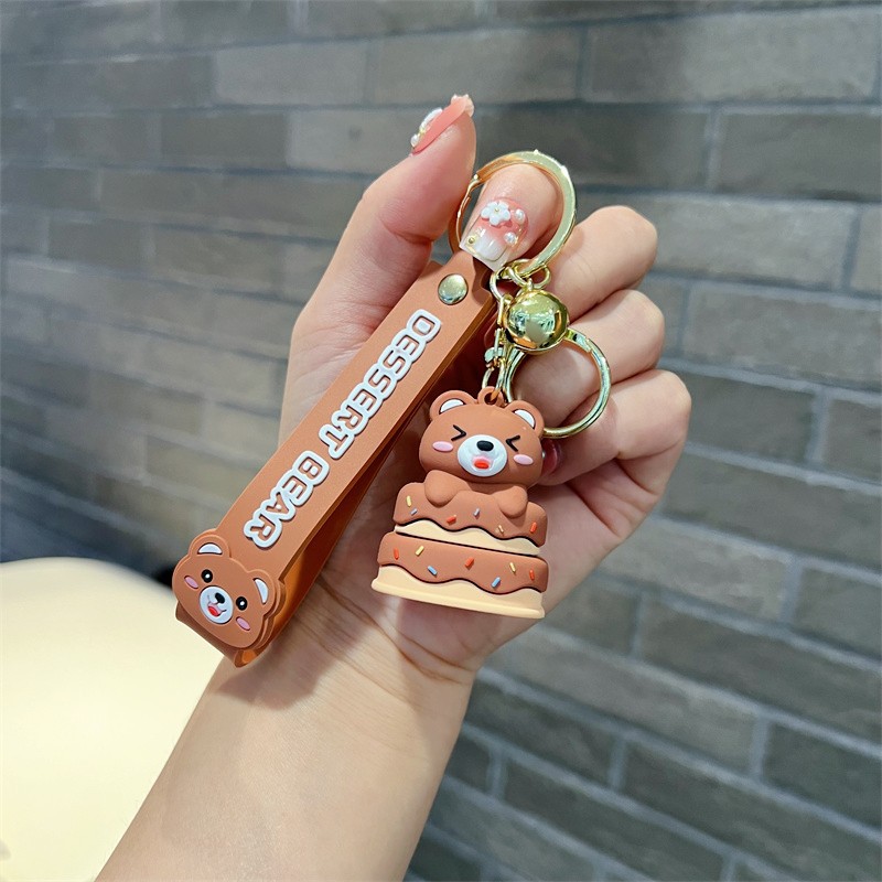 Creative Genuine Dessert Bear Keychain Cute Cake Bear Ice Cream Bear Cone Bear Key Chain Men and Women's Pendants