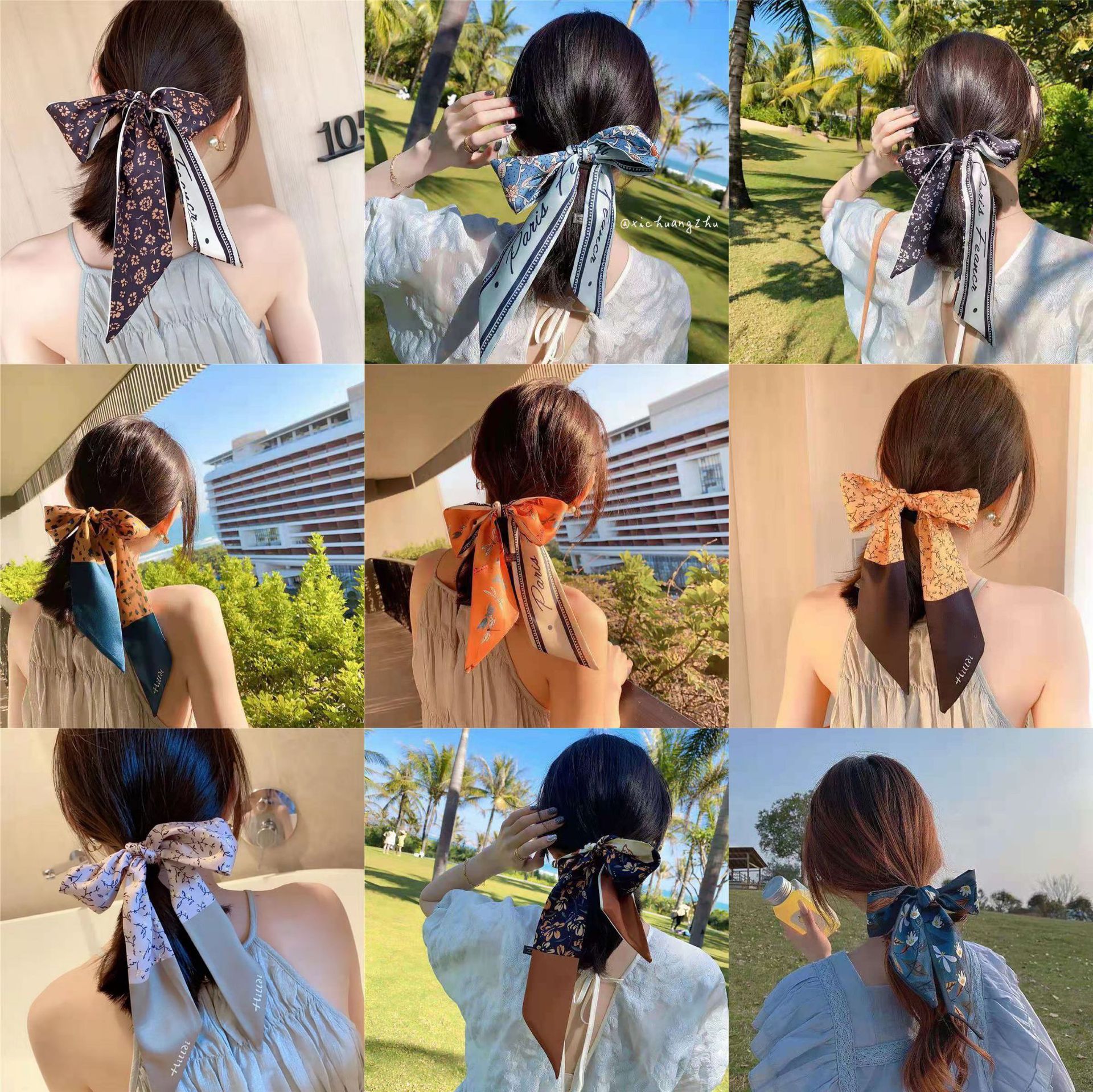 千鸟格小长条复古丝巾发带女绑包丝带法式春秋搭西装斜领巾头饰