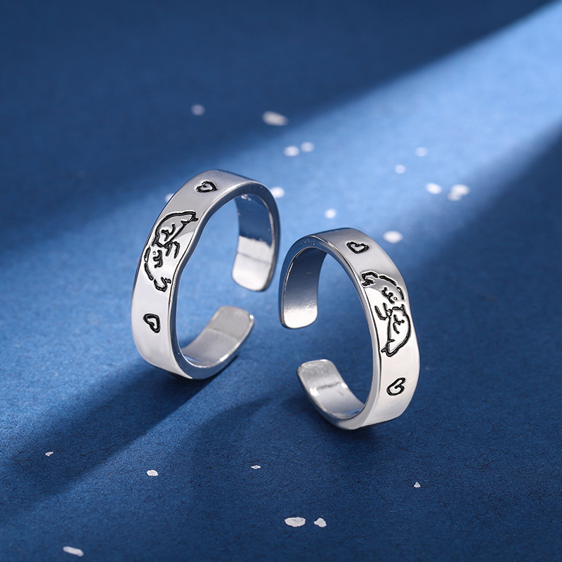 线条小狗贴贴手绘造型戒指情侣对戒男女小众设计可爱简约开口指环