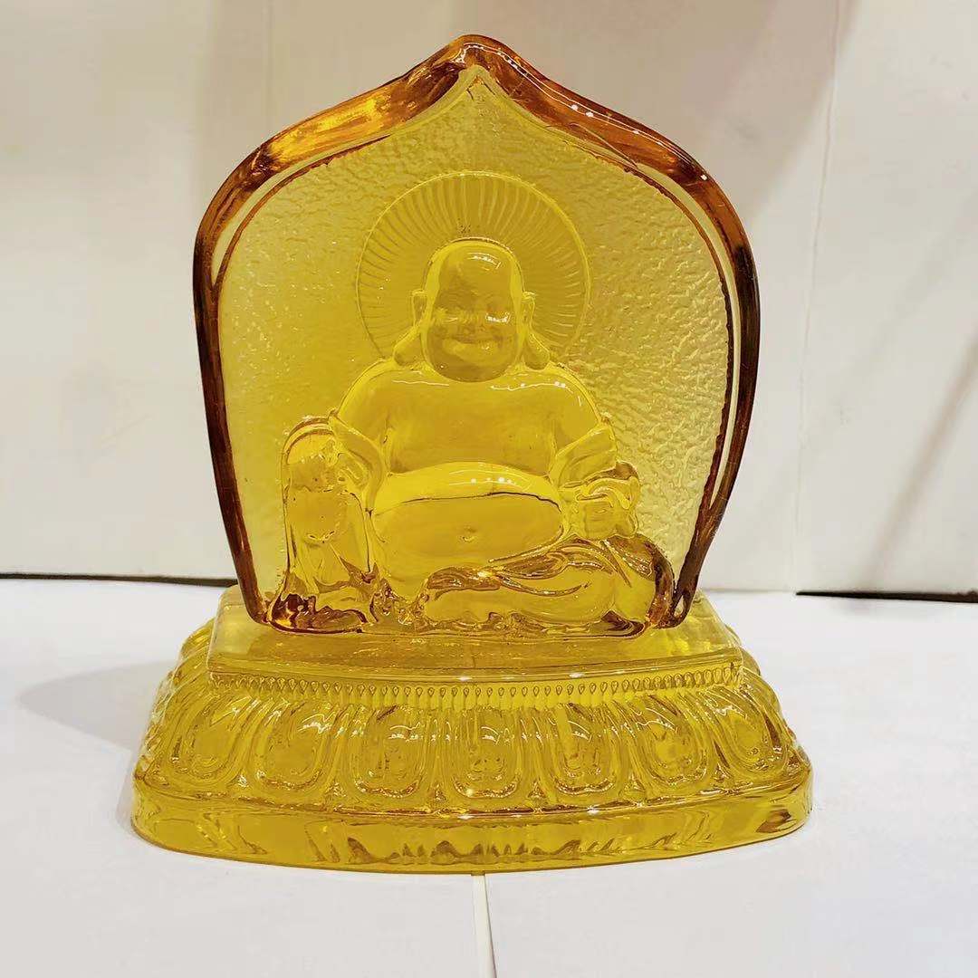 厚秀新品观音佛像如来佛弥勒佛黄水晶摆件居家装饰佛教用品