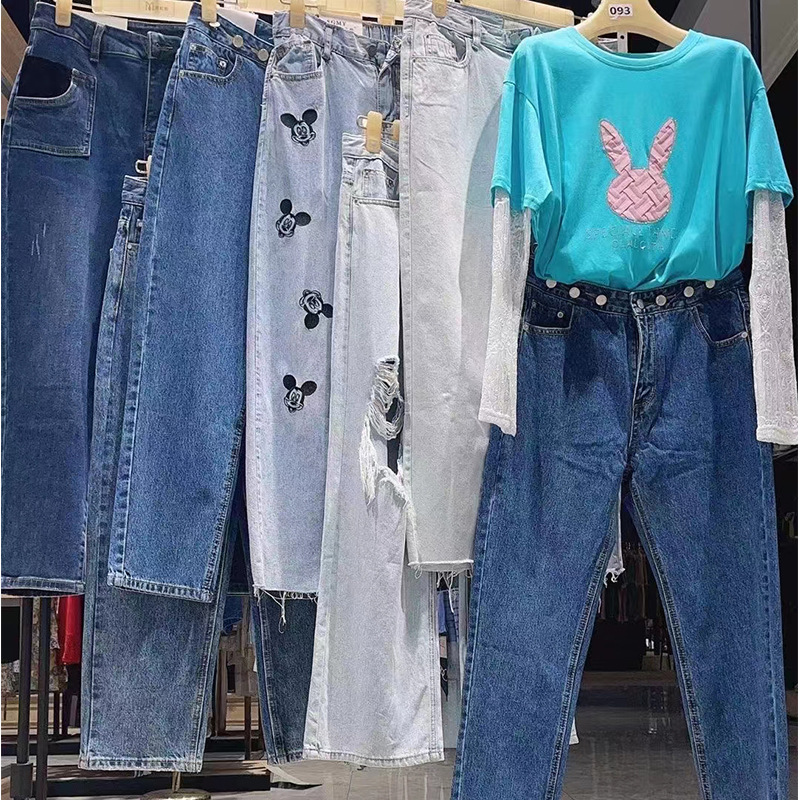 古牧森牛仔裤24夏新款时尚潮流破洞立体裤子品牌折扣女装尾货批发