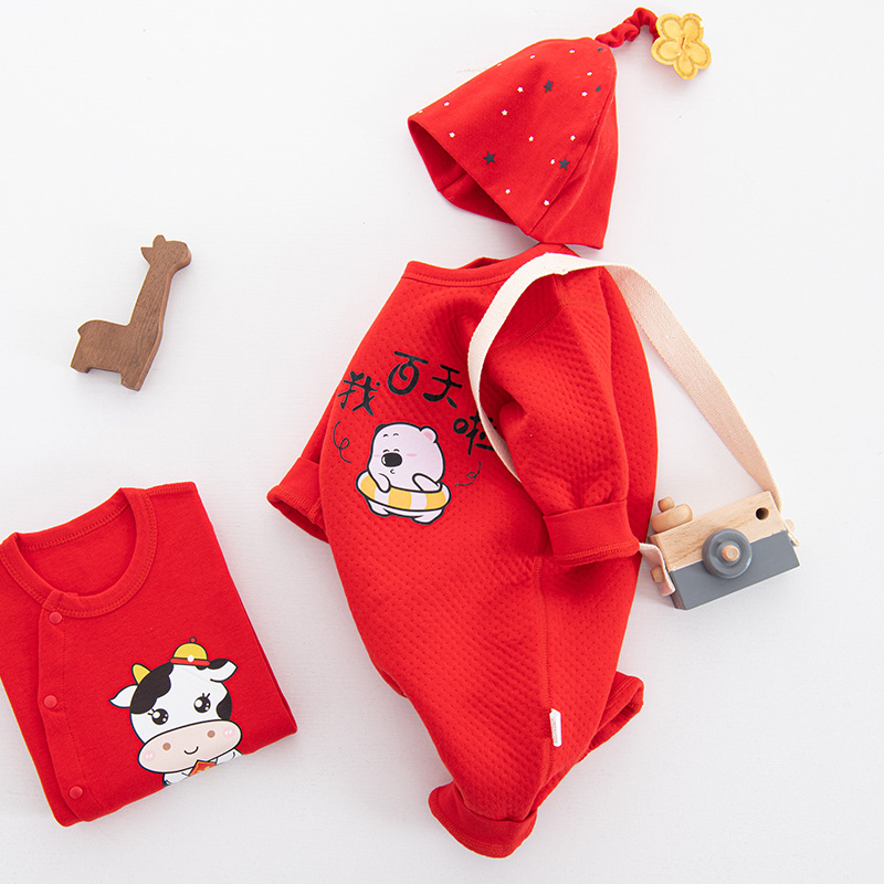 Newborn Baby Four Seasons Big Red Clothes First Born 100 Days One-Piece Clothes Baby Full Moon Clothes Monk Clothes Spring and Autumn Baby Clothes