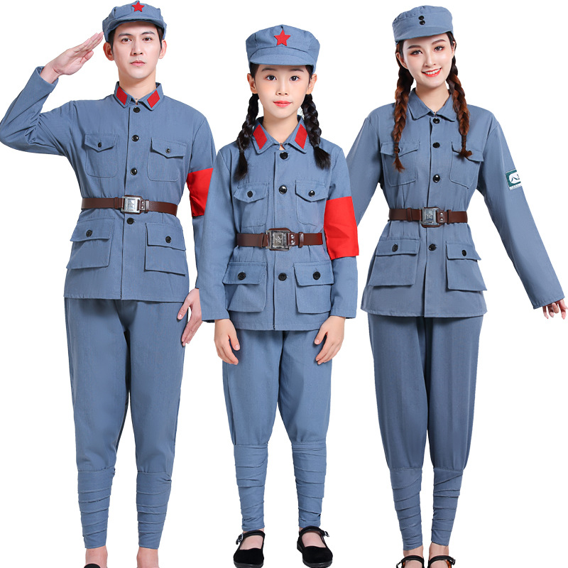小红军衣服儿童表演服八路军红男女成人新四军红星闪闪军装演出服