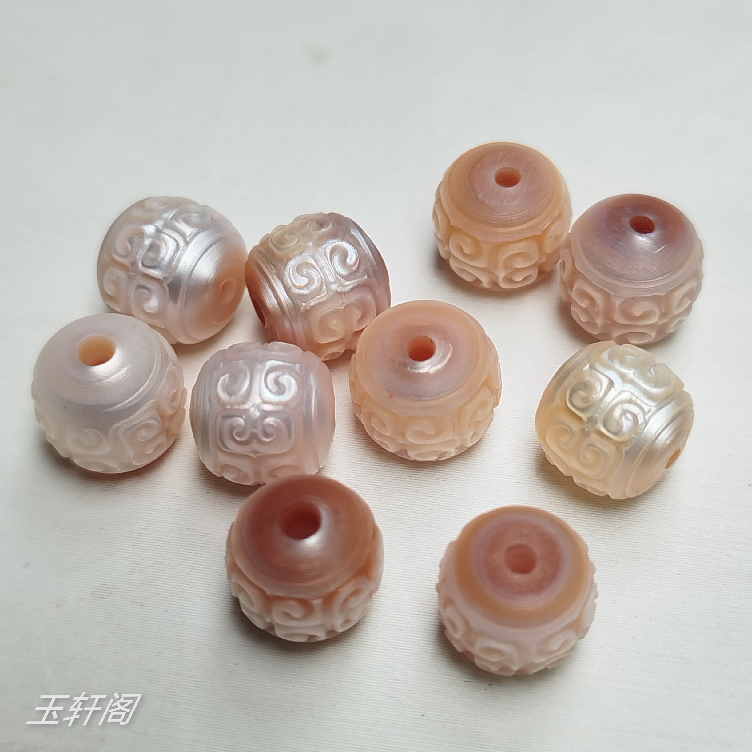 珍珠雕刻回纹 隔珠顶珠 108佛珠 星月菩提配饰配串天然淡水珍珠