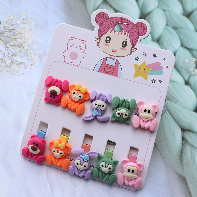 Children's Cartoon Animal Barrettes Hair Rope Set Little Girl's Broken Hair Hair Clip Side Clip Baby Does Not Hurt Hair Cute BB Clip