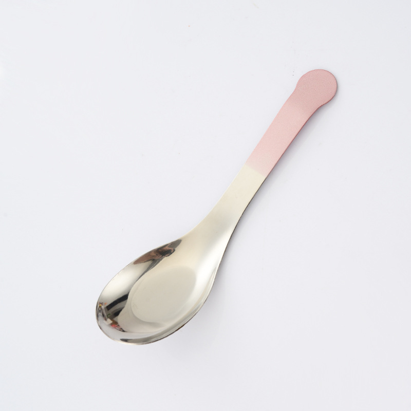 Stainless Steel Spoon Baby Eating Spoon Flat-Bottom Spoon Restaurant Home Tableware Spoon Children's Spoon Dessert Spoon Wholesale