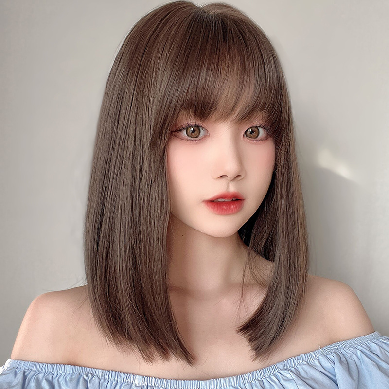 假发女长发空气刘海碎直发自然减龄时尚日常蓬松全头套短发披肩发