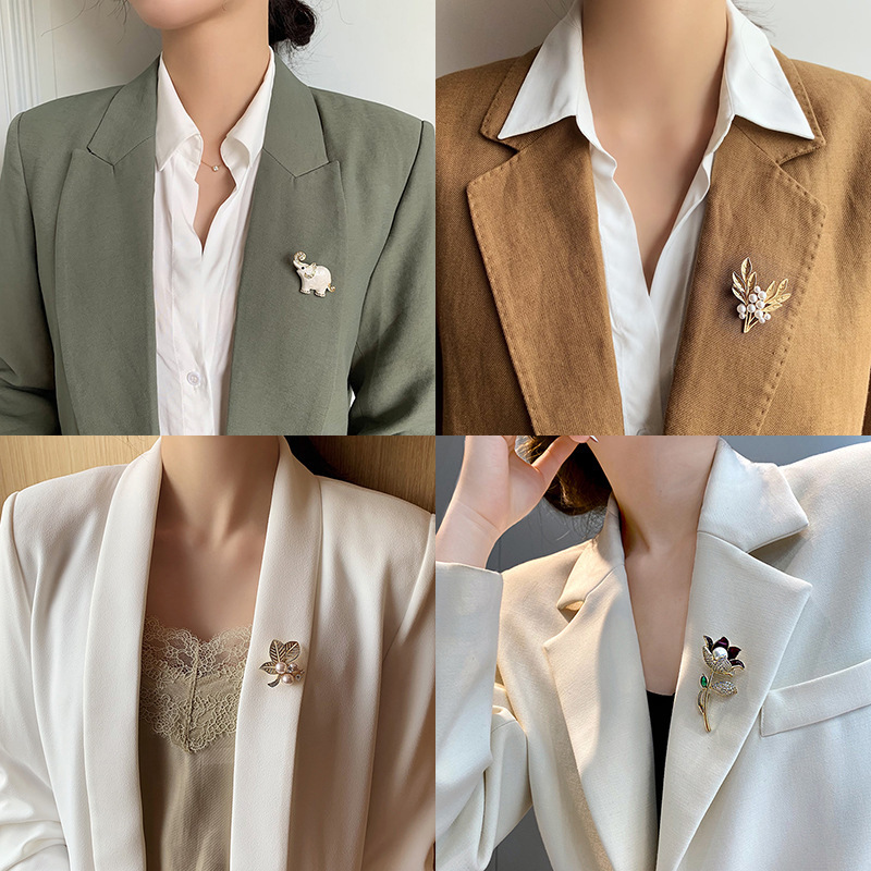 Women's Korean-Style Cute with Diamonds Petal Pearl Brooch Temperament Suit Coat Personalized Pin Anti-Exposure Clothing Accessories