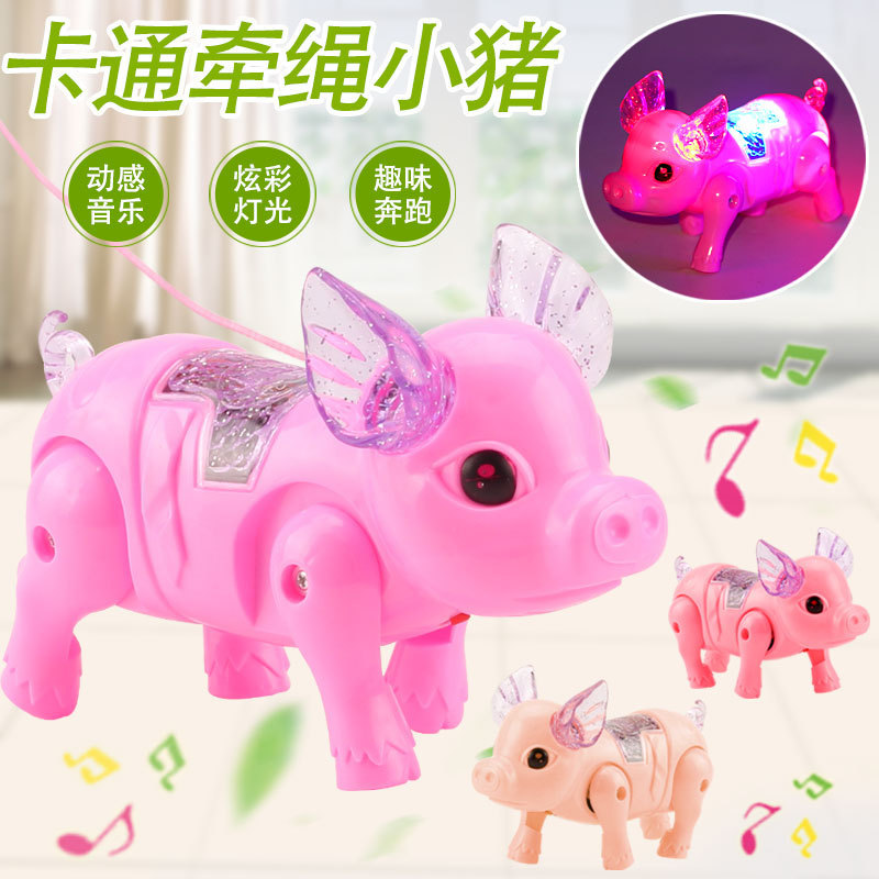 rope pig jumping pig electric stuffed pig singing female beach swing walking glowing luminous fiber rope night market