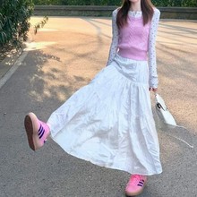 学院风针织毛衣马甲背心碎花上衣半身裙三件套女2024早春新款韩系