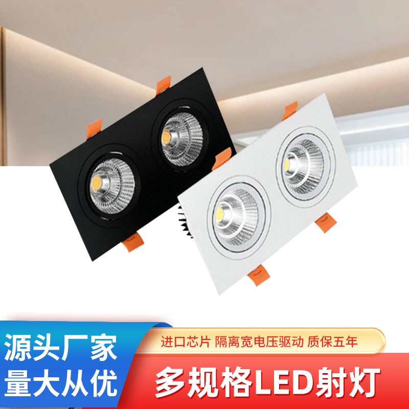 方形单头双头射灯商用嵌入式暗装珠宝店吊顶格栅灯豆胆灯led筒灯