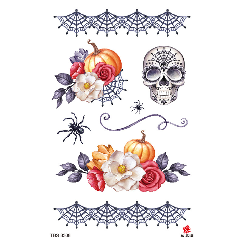 Halloween Tattoo Sticker Horror Series Tattoo Sticker Small Flower Arm Waterproof Tattoo Sticker Scar Tattoo Sticker Face Pasters