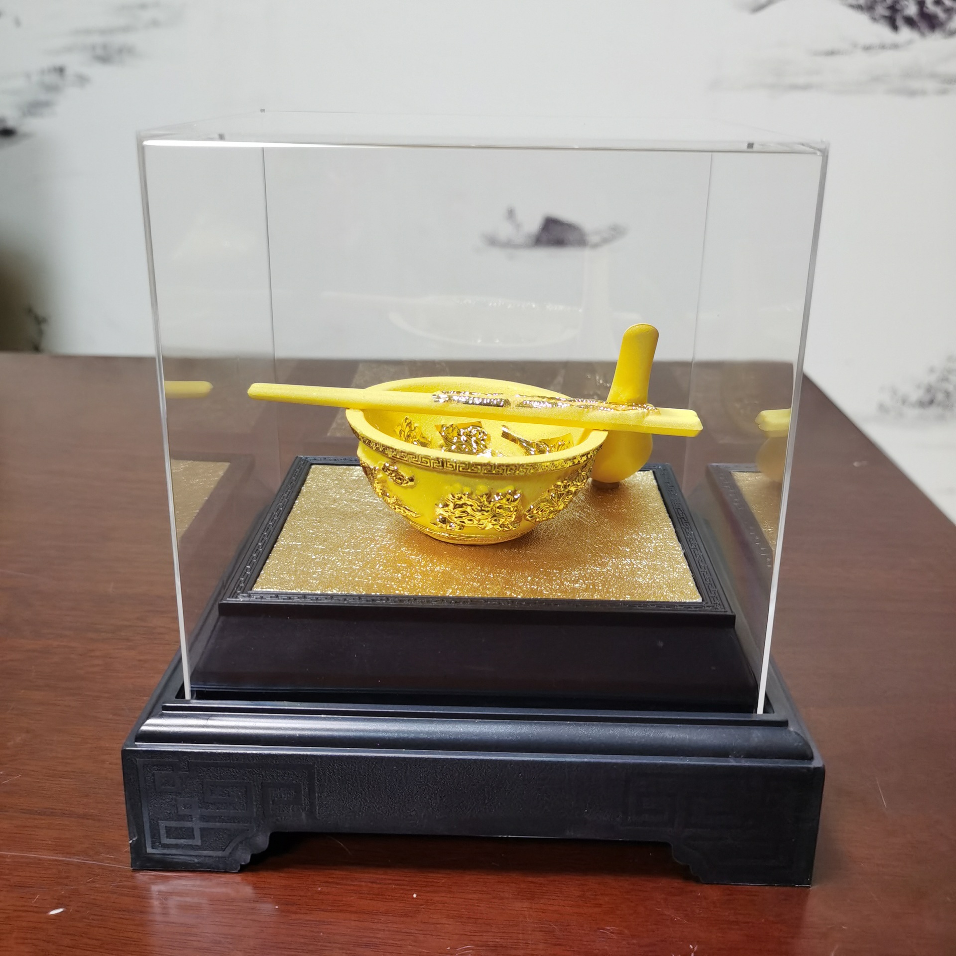 绒沙金金碗筷托福摆件金饭碗保险银行汽车4s店公司开业会销礼品