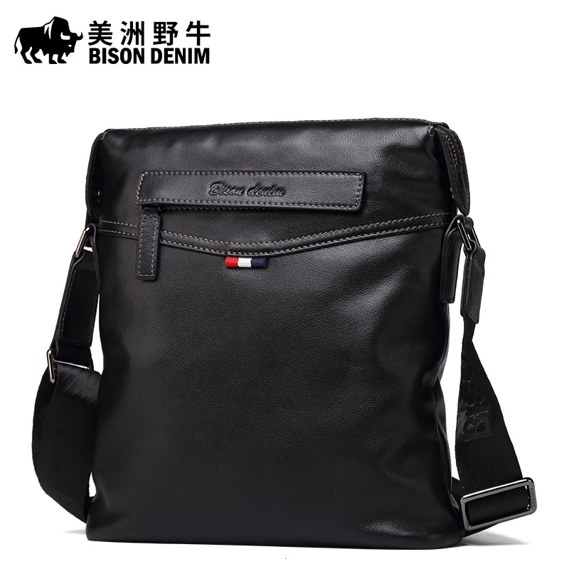 美洲野牛男包真皮单肩包休闲竖款背包正品商务斜挎包牛皮小包包潮