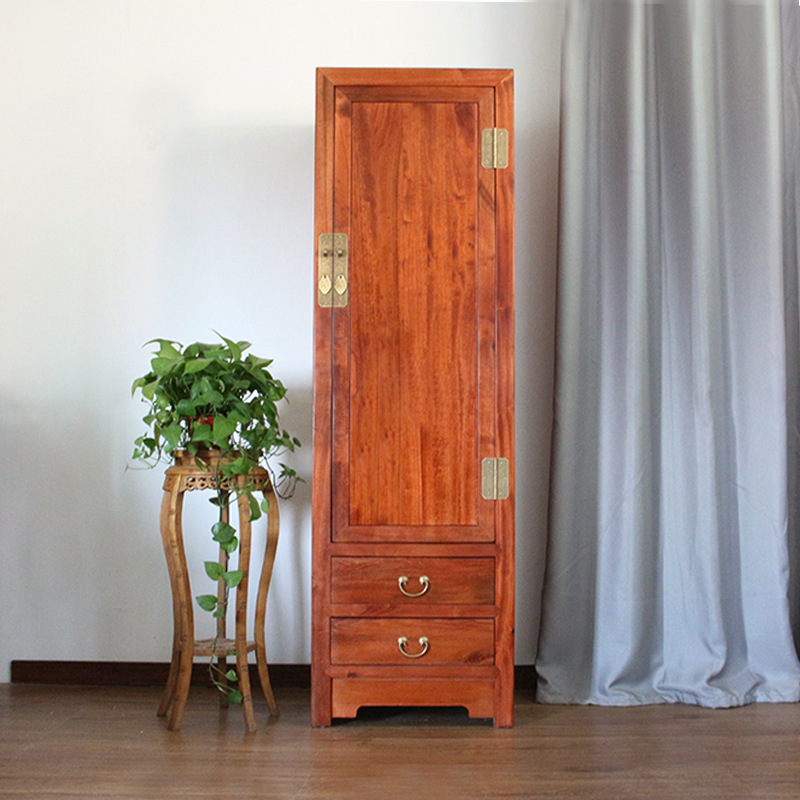 香樟木实木衣柜现代中式单门收纳柜子小户型窄衣柜实木儿童衣柜