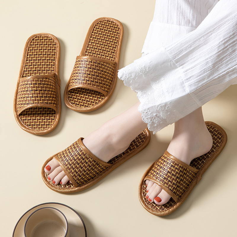 Linen Slippers Women's Summer Couple Household Indoor Floor Home Use Household Rattan Non-Slip Linen Slippers Men's Four Seasons Summer