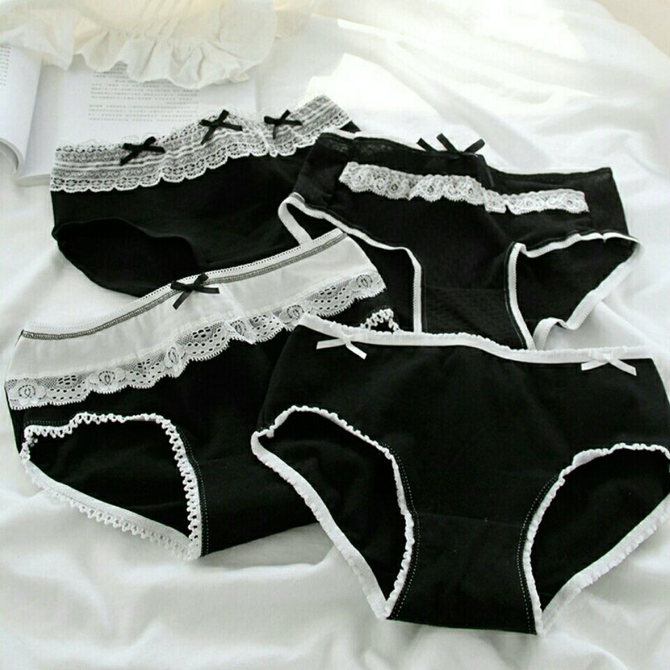 4条装黑色蝴蝶结蕾丝边内裤女日系棉质三角裤女