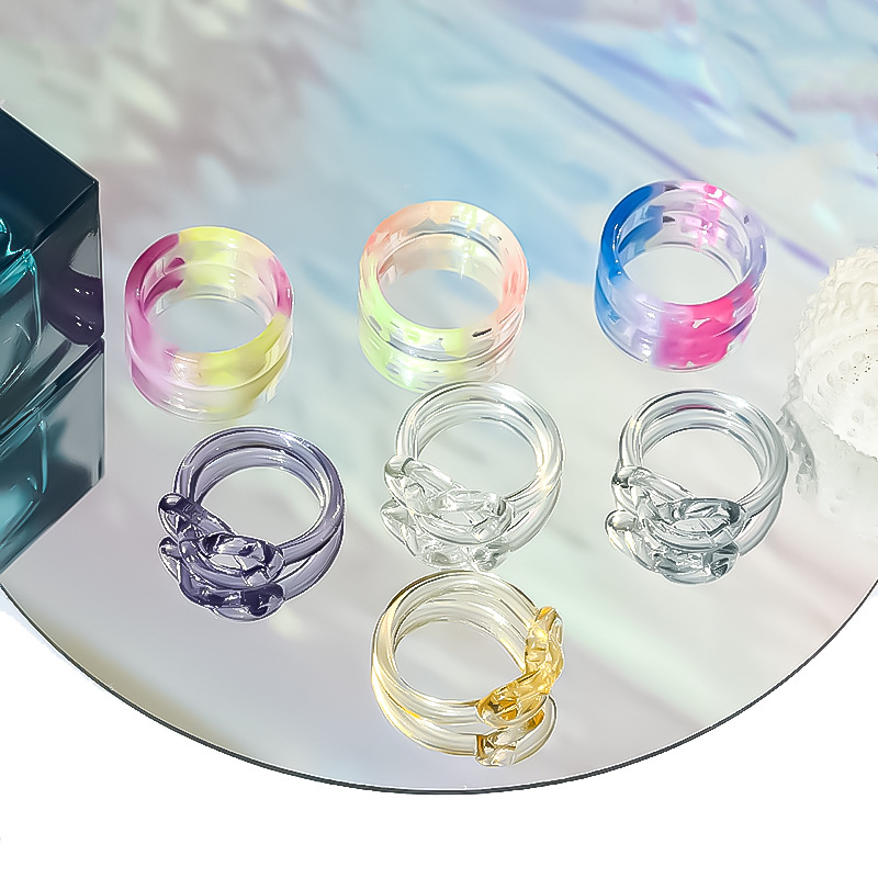 Summer Candy Color Resin Creative Transparent Color Ring Ins Style Design Sense Niche Personality Fashion Ring Female