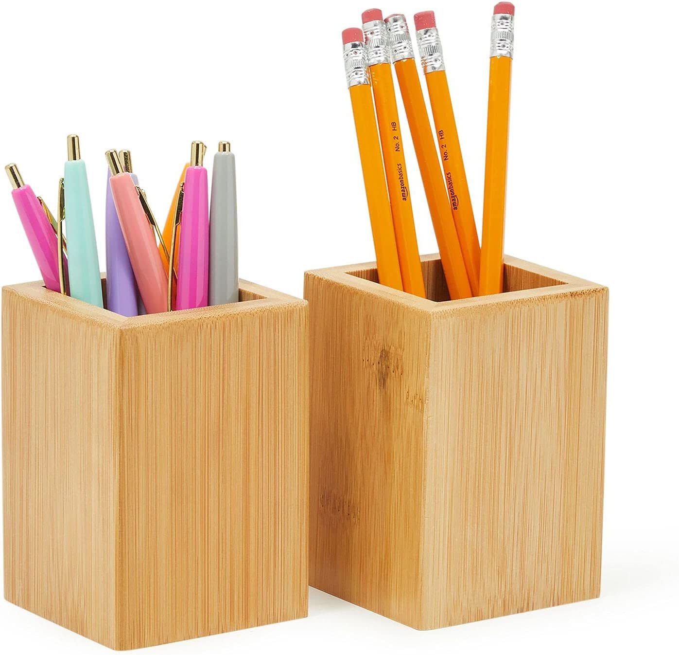 Wooden Desktop Pencil Storage Box Simple Pen Holder Bamboo Desk Supplies Pen Organizer Factory Supply