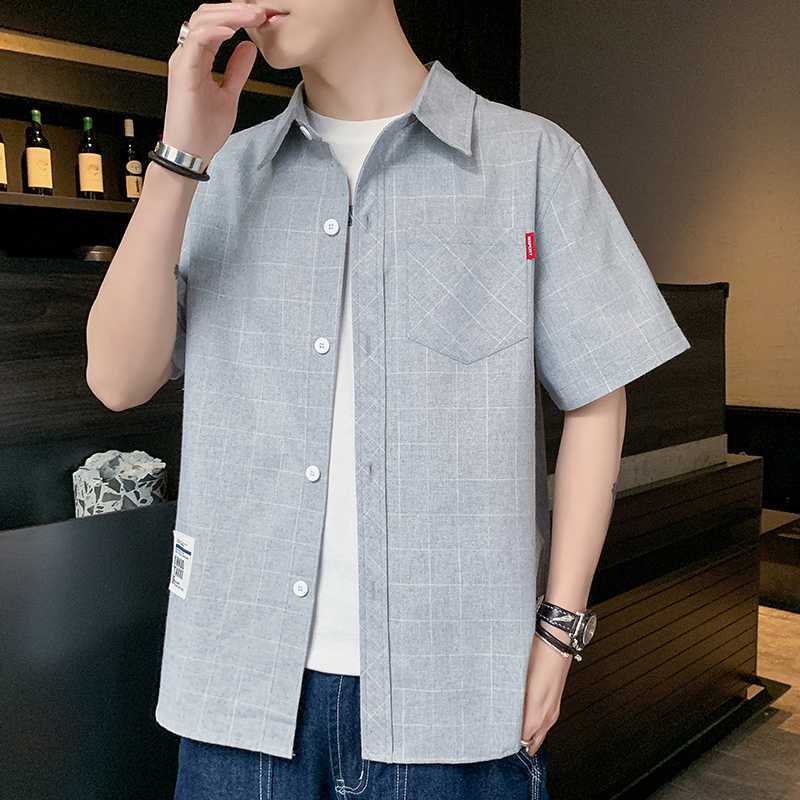 日系港风短袖衬衫男士夏季薄款潮流个性条纹宽松衬衣寸衫大码直播