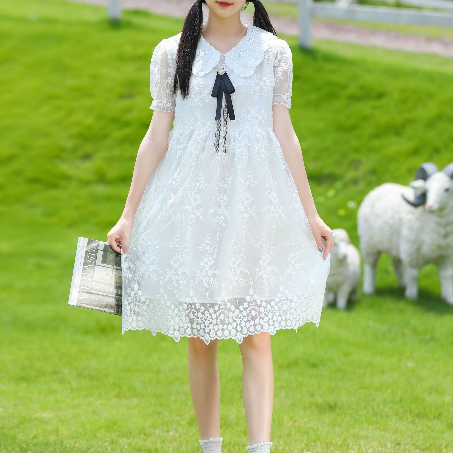 短袖裙子ins超仙学生森系仙女裙2022夏白色连衣裙 女装货源批发