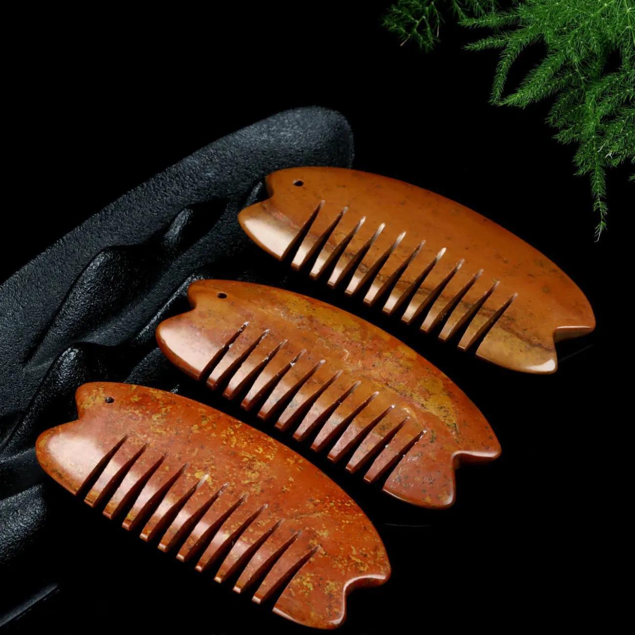 泗滨富贵红黄砭石梳子经络刮痧梳穴位点穴梳舒经通络头疗双鱼梳子