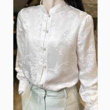 白色新中式国风衬衫女长袖2024春秋立领汉元素百搭气质衬衣潮