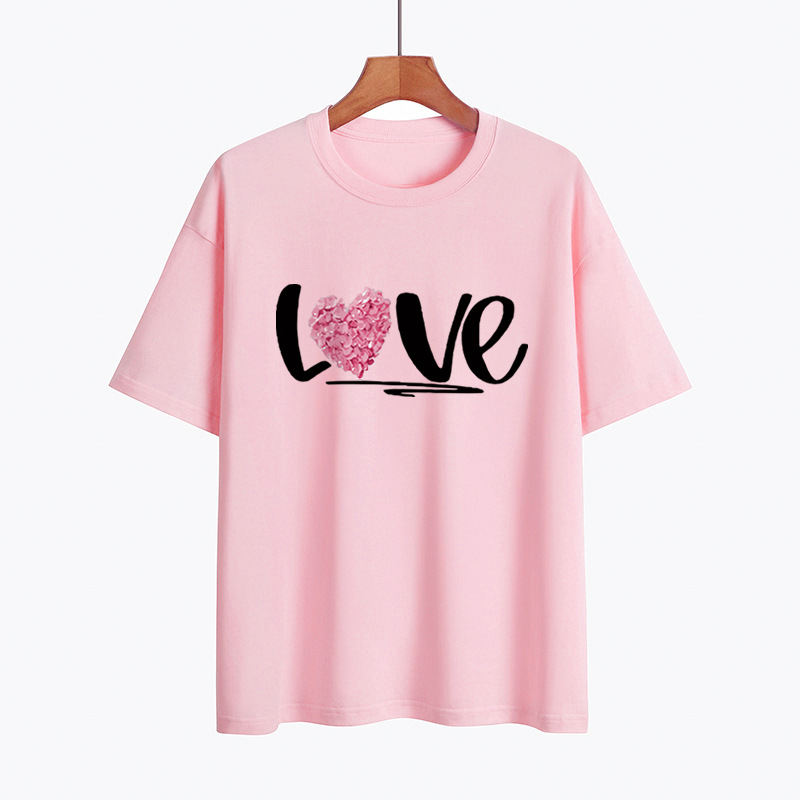 新款跨境电商货源 爱心love 短袖t恤一件代发宽松休闲女装-阿里巴巴