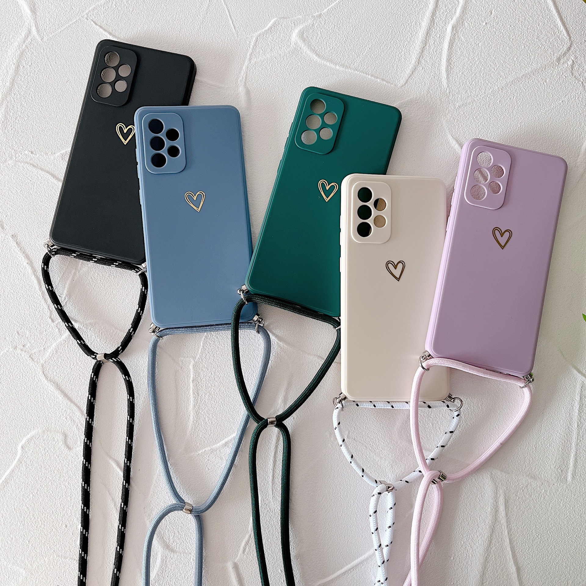 Gold Stamping Small Love for S22 Lanyard Phone Case Fine Hole Samsung A51/A71 Crossbody Rope Protective Cover S21fe