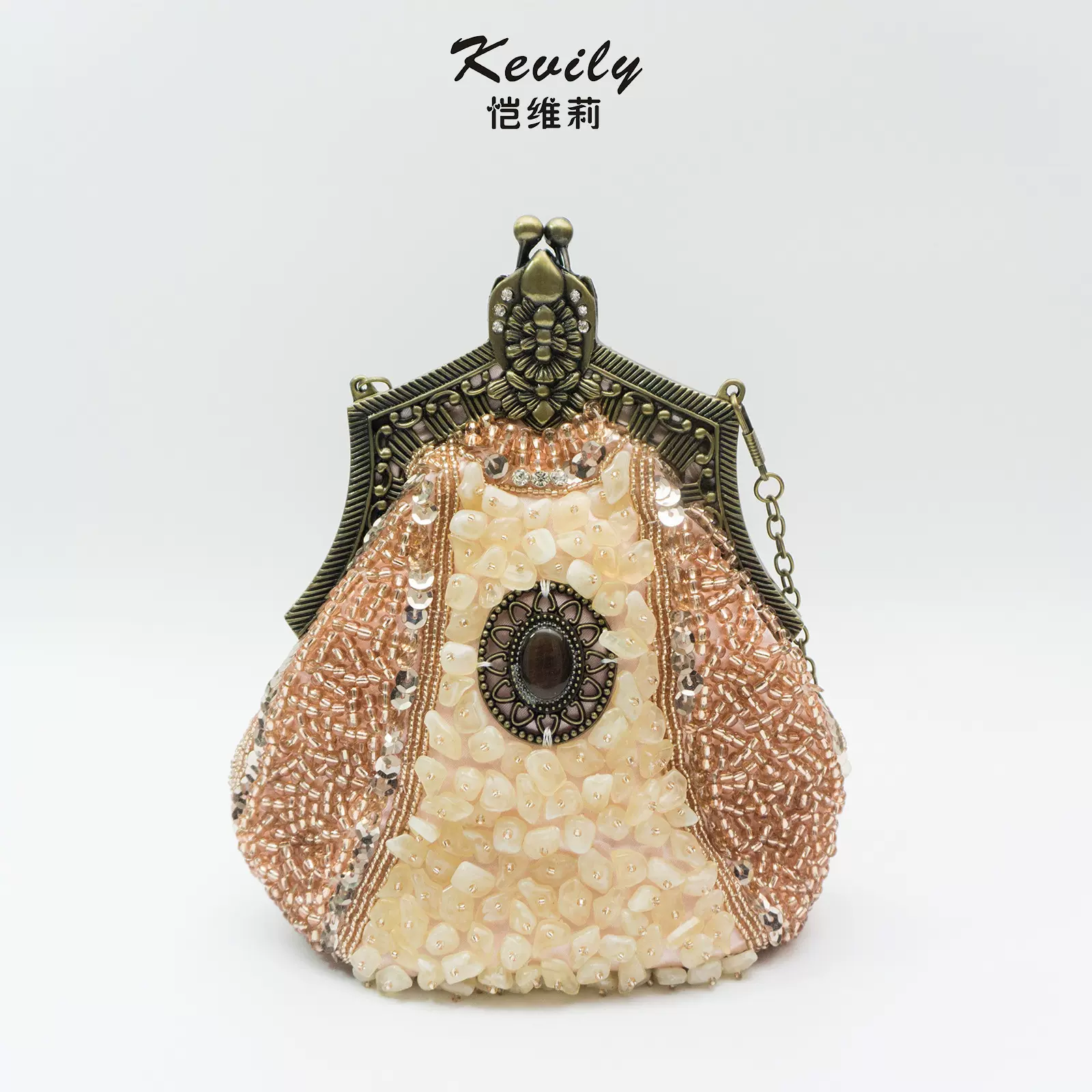 恺维莉手工复古民国风古铜珠绣旗袍口金包外贸热款晚宴包跨境女包