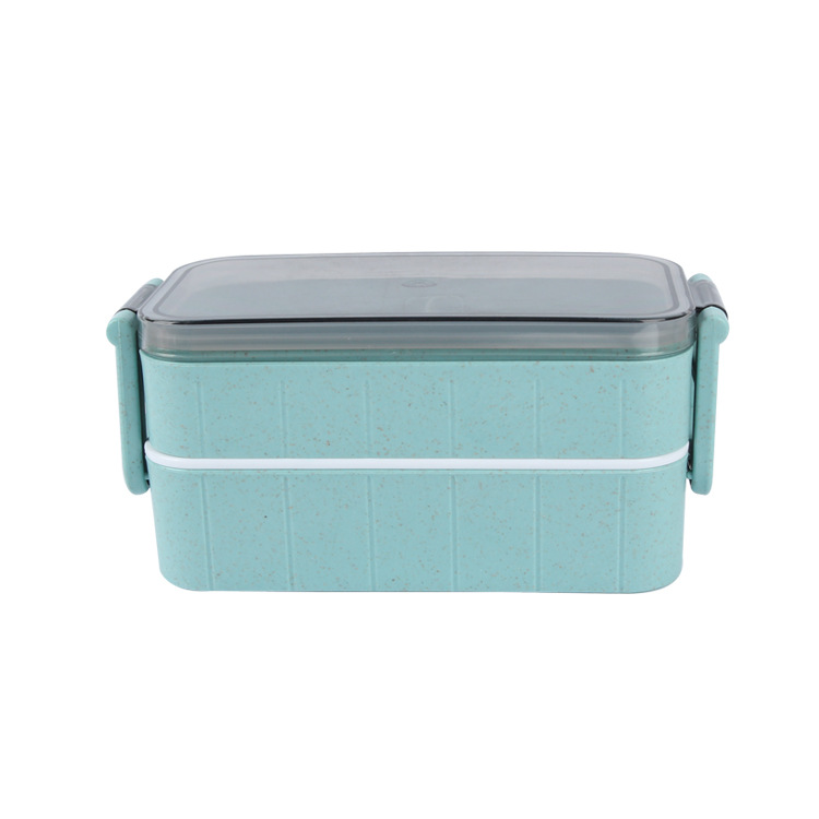 Wheat Straw Lunch Box Creative Student Canteen Lunch Box Microwave Oven Heating Insulation Double-Layer Side Buckle Plastic Lunch Box