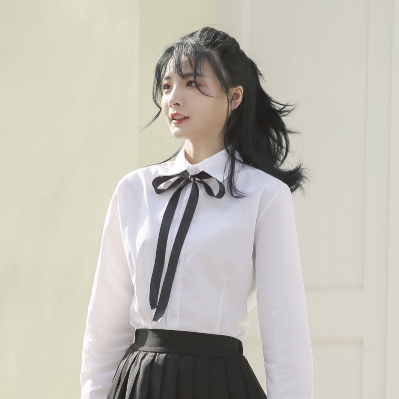 白衬衫女长袖2021春秋毕业照韩版学生学院风正装短袖职业衬衣大码