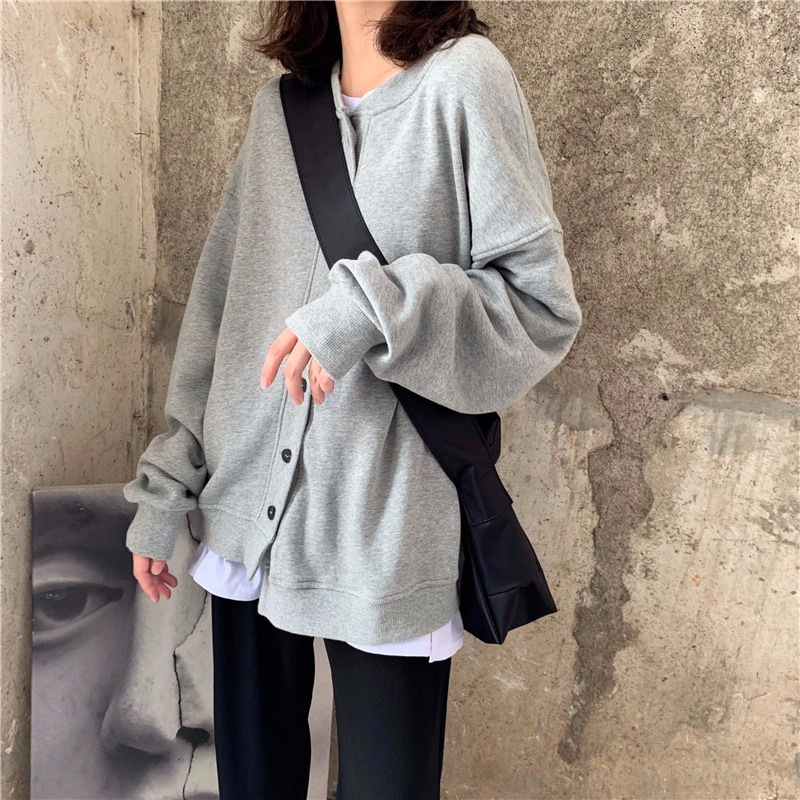 Early Autumn Japanese and Korean New Simple Harajuku Style Fashion Brand Single-Breasted Cardigan Thin round Neck Sweater Women's Comfortable All-Match Casual