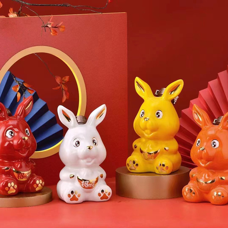 陶瓷酒瓶空瓶创意酒瓶1斤生肖兔彩色兔景德镇瓷盖密封酒瓶酒坛酒