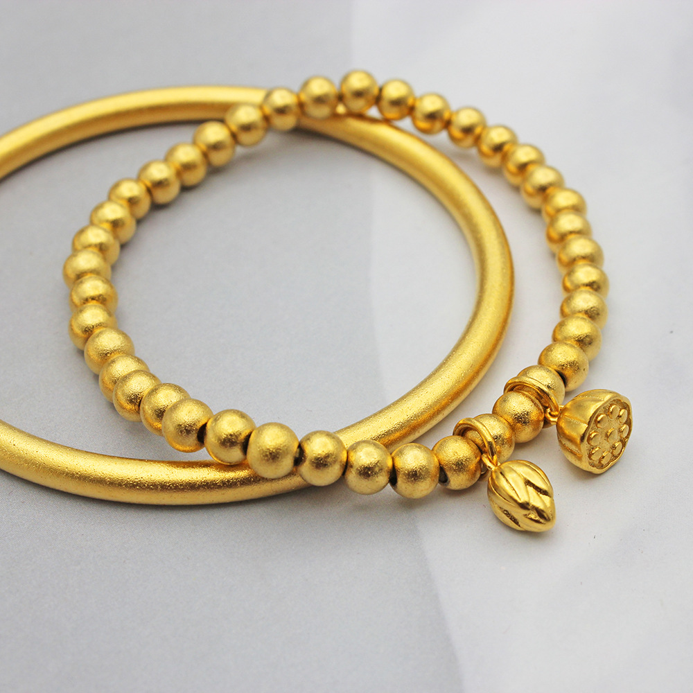 alluvial gold bracelet women‘s ancient heritage lotus seedpod bracelet lotus simple bracelet 24k gold plated diy bracelet