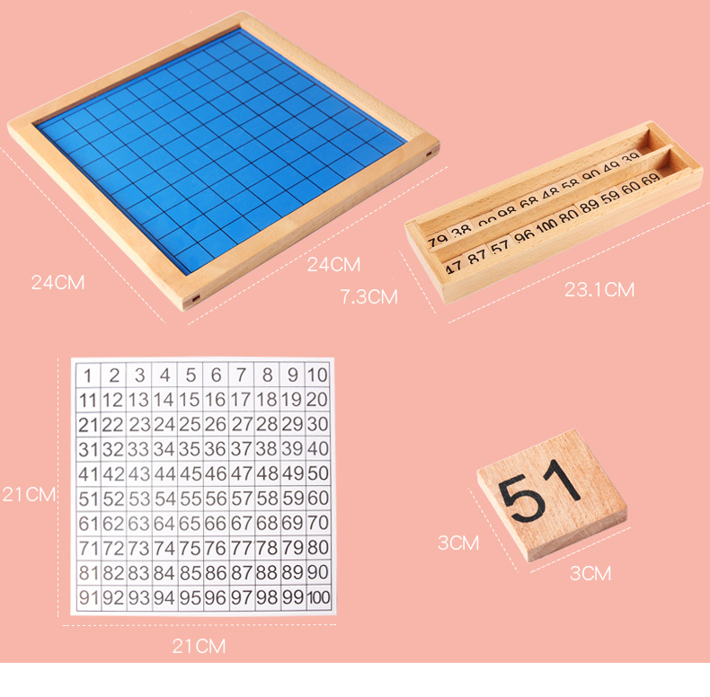蒙氏数学教具 1-100数字连续板排序板木制百数板儿童早教益智玩具