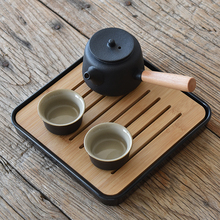 黑陶瓷功夫茶具一壶二杯套装家用简约现代茶盘日式提梁侧把单茶壶