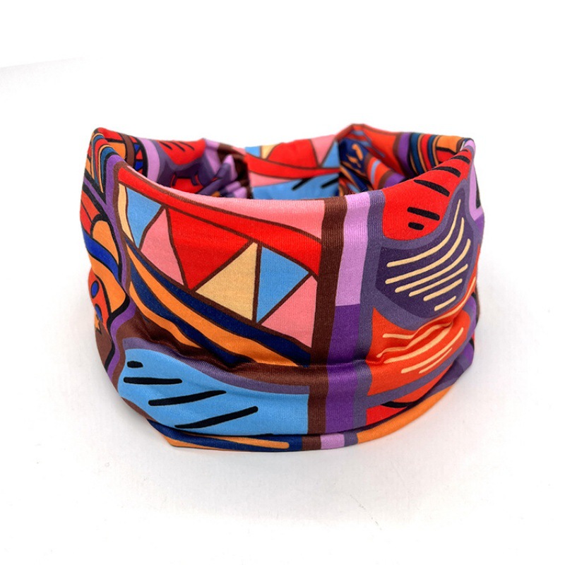 Cross-Border Hot Women's Hair Band African Print Pattern Headscarf Wide-Brimmed Knotted Elastic Yoga Cycling Sports Headband
