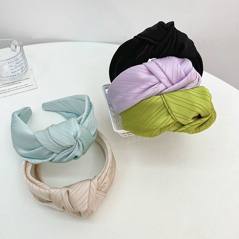 Korean New Ins Style Satin Headband Fabric Wide Edge French Twill Knotted Headband Face Wash Hair Accessories Hairband Women