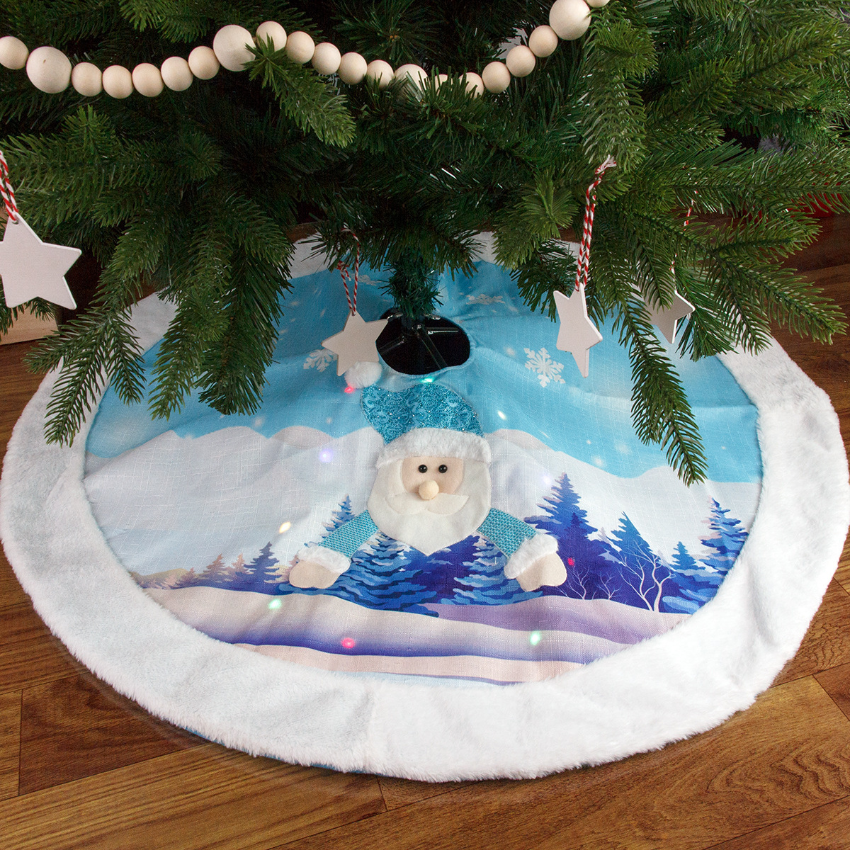 Christmas Decorations Light-Emitting Christmas-Tree Skirt 108cm Old Snowman Shiny Decorative Christmas Tree Apron with Lights