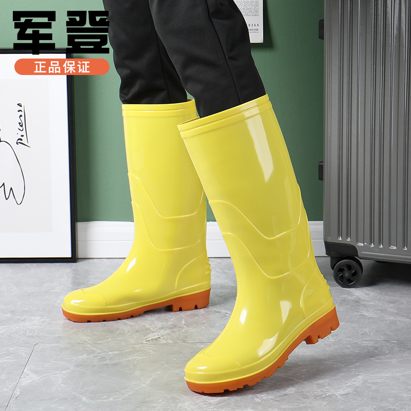 Fashion Stocking Thick round Head Knee-High Rain Boots Men's Professional Labor Protection Rubber Long Rain Boots Fishing Rain Shoes One Piece Hair