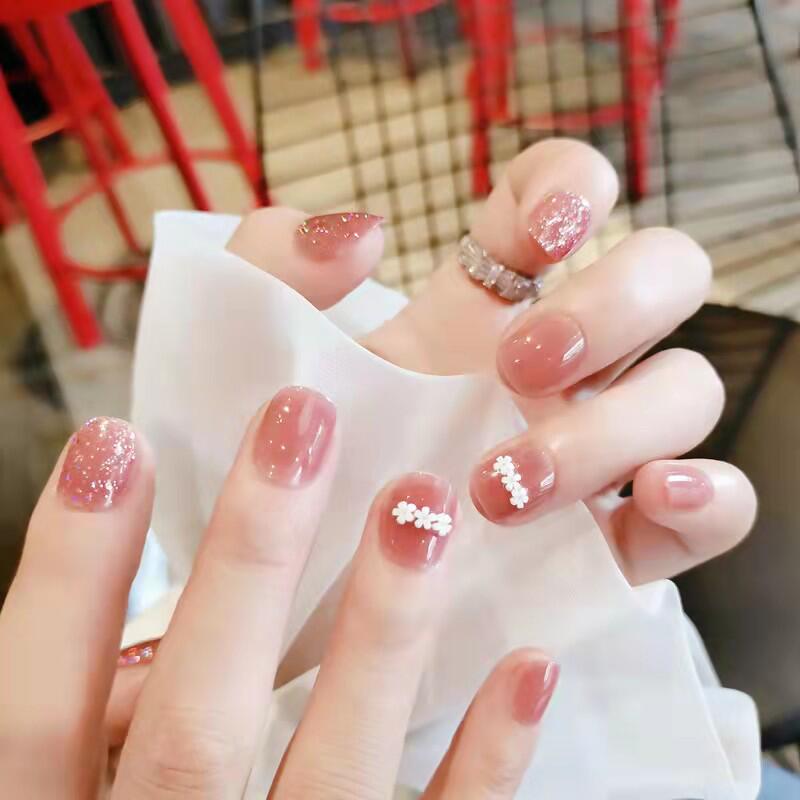 倾心小花果冻色短款花钻装饰少女清新网红时尚可穿戴美甲成品