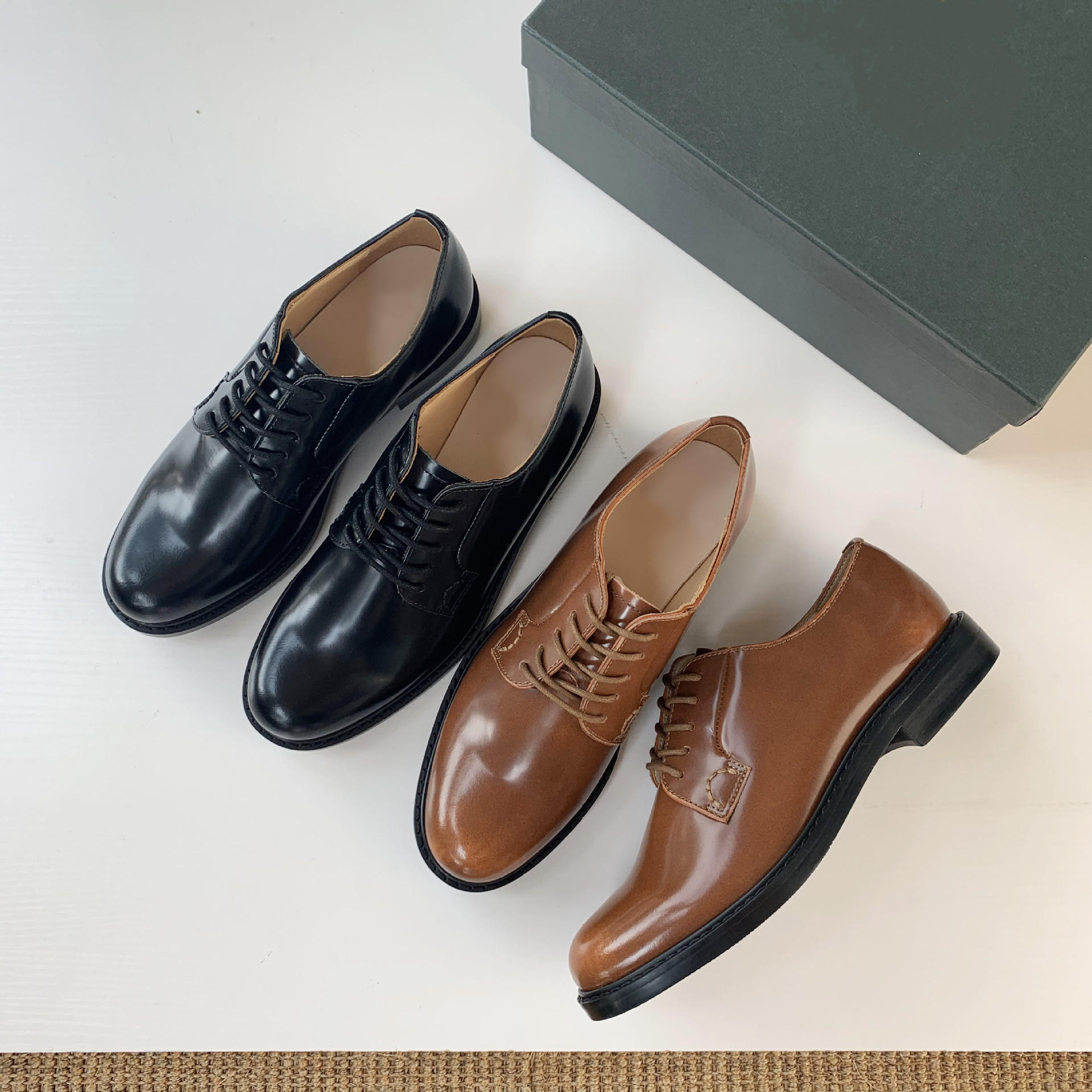 欧美复古英伦风街头皮鞋 女士真皮单鞋 通勤学院风时尚潮流女鞋子