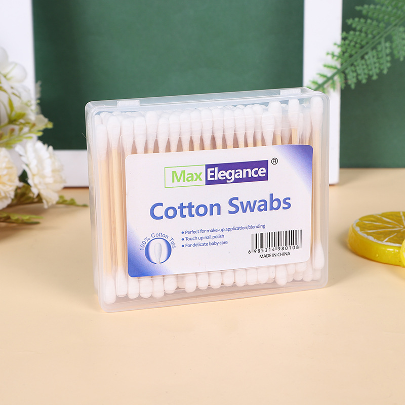 Boxed Double Ended Cotton Wwabs Disposable Cotton Puff Ear Cleaning Cotton Rod Sanitary Napkin round Head Cotton Stick Cleansing Cotton Swabs