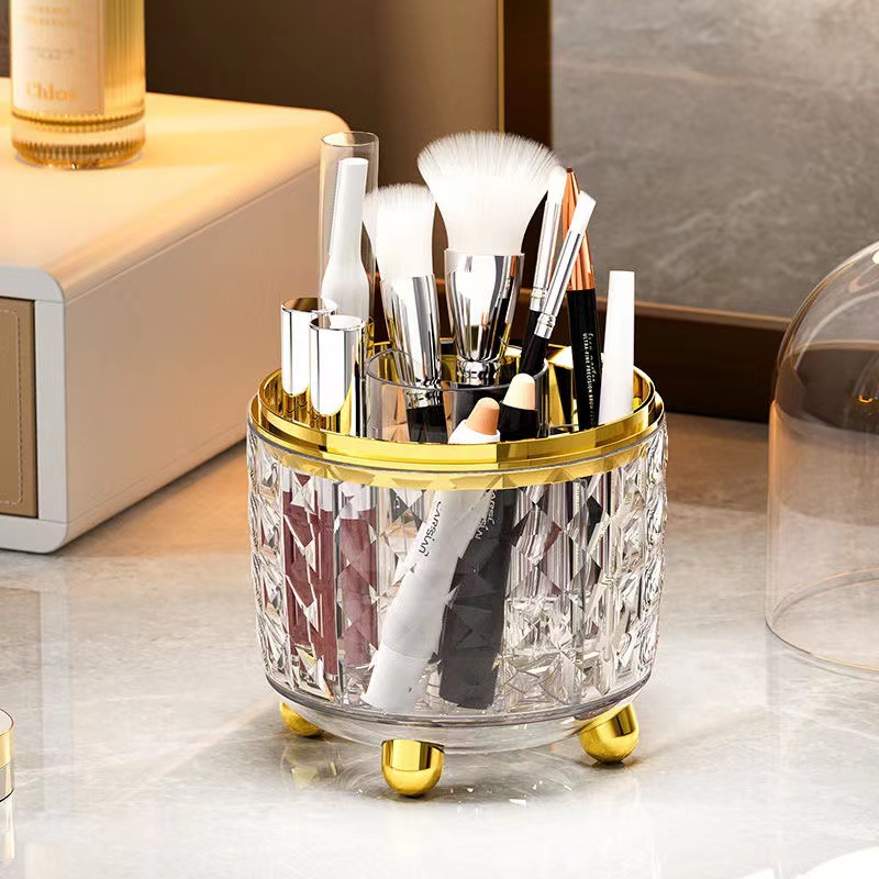 Rotating Cosmetic Brush Storage Container Dustproof with Cover Cosmetics Storage Box Dresser Table Lipstick Eye Shadow Storage Rack