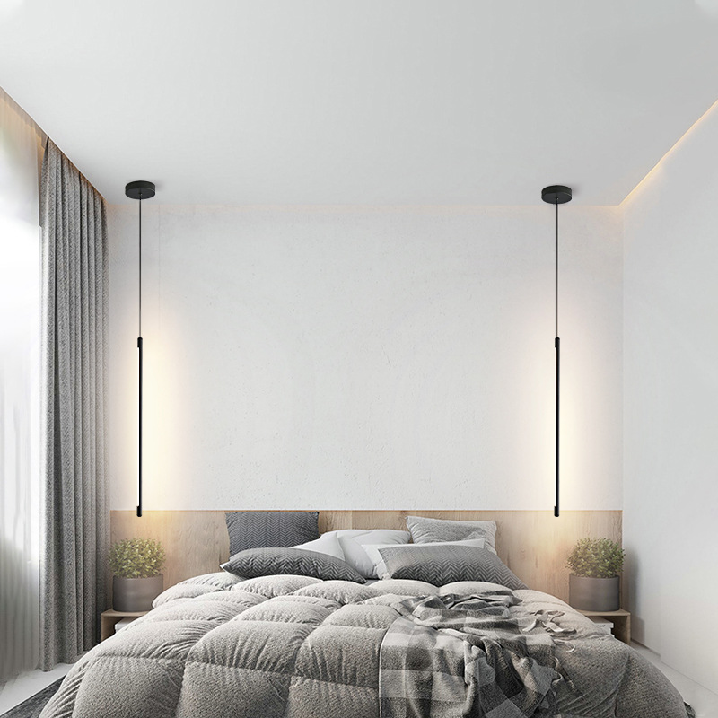 极简风全铜卧室床头吊灯简约现代客厅背景墙北欧轻奢网红长线条灯