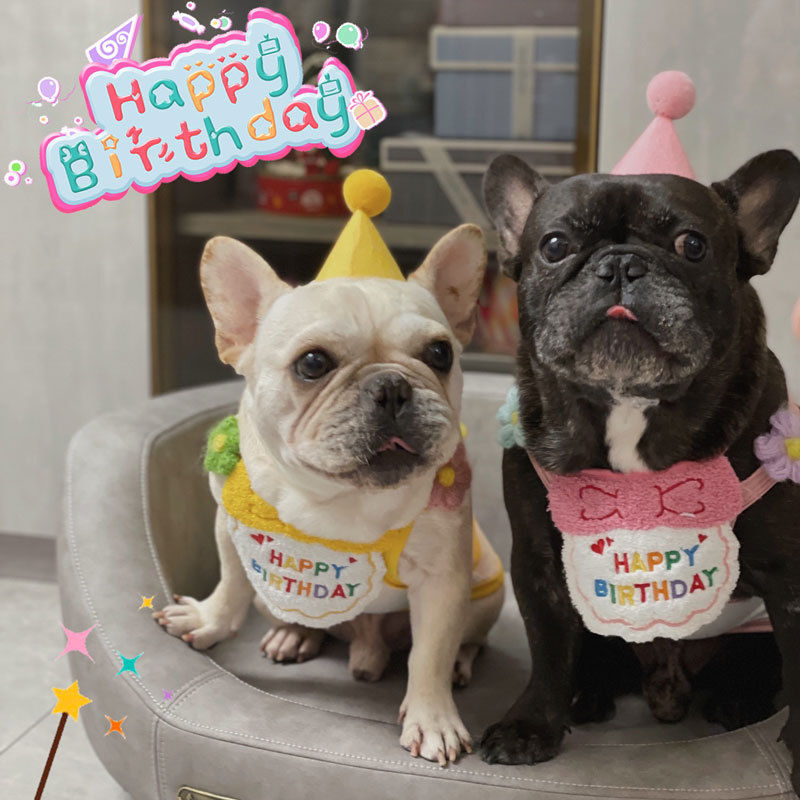 Pet Birthday Hat Decoration Props Dog Saliva Towel Cat Birthday Dress up Small Dog Triangular Binder Bib